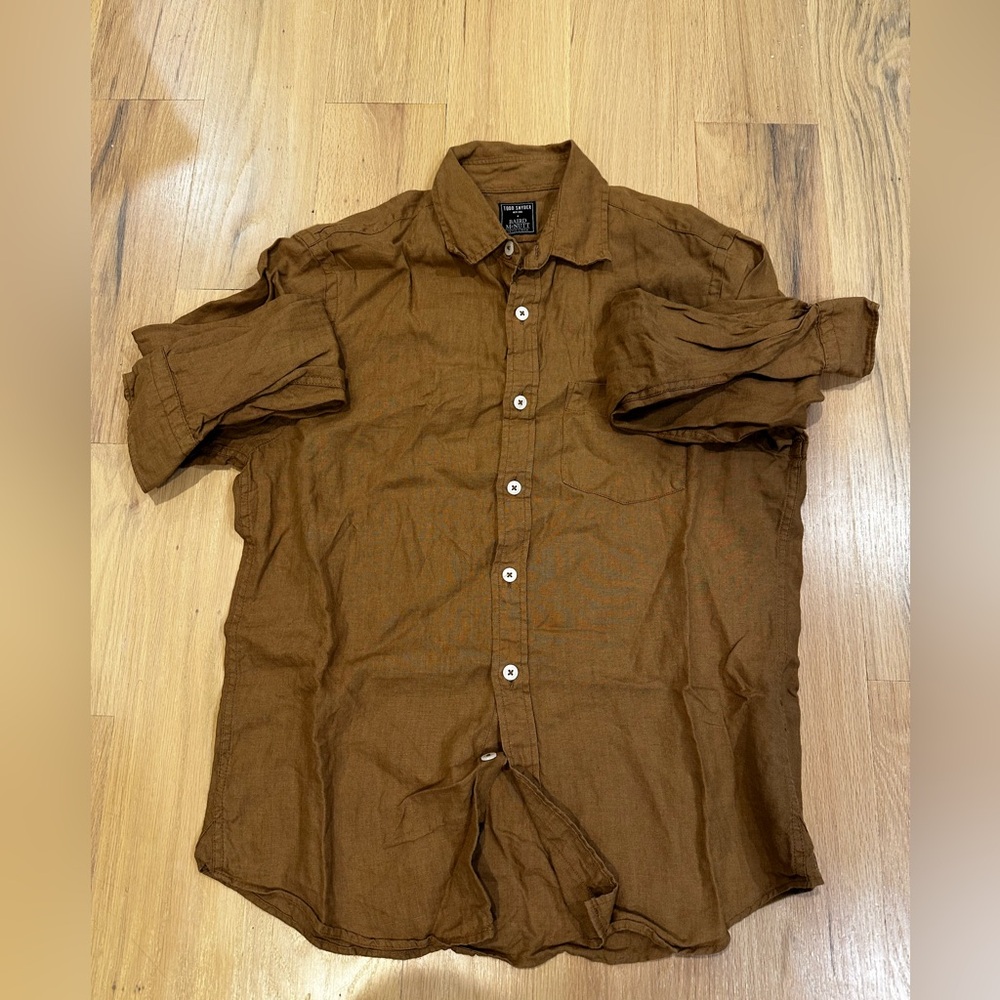 Todd Snyder Men's Brown Linen Shirt